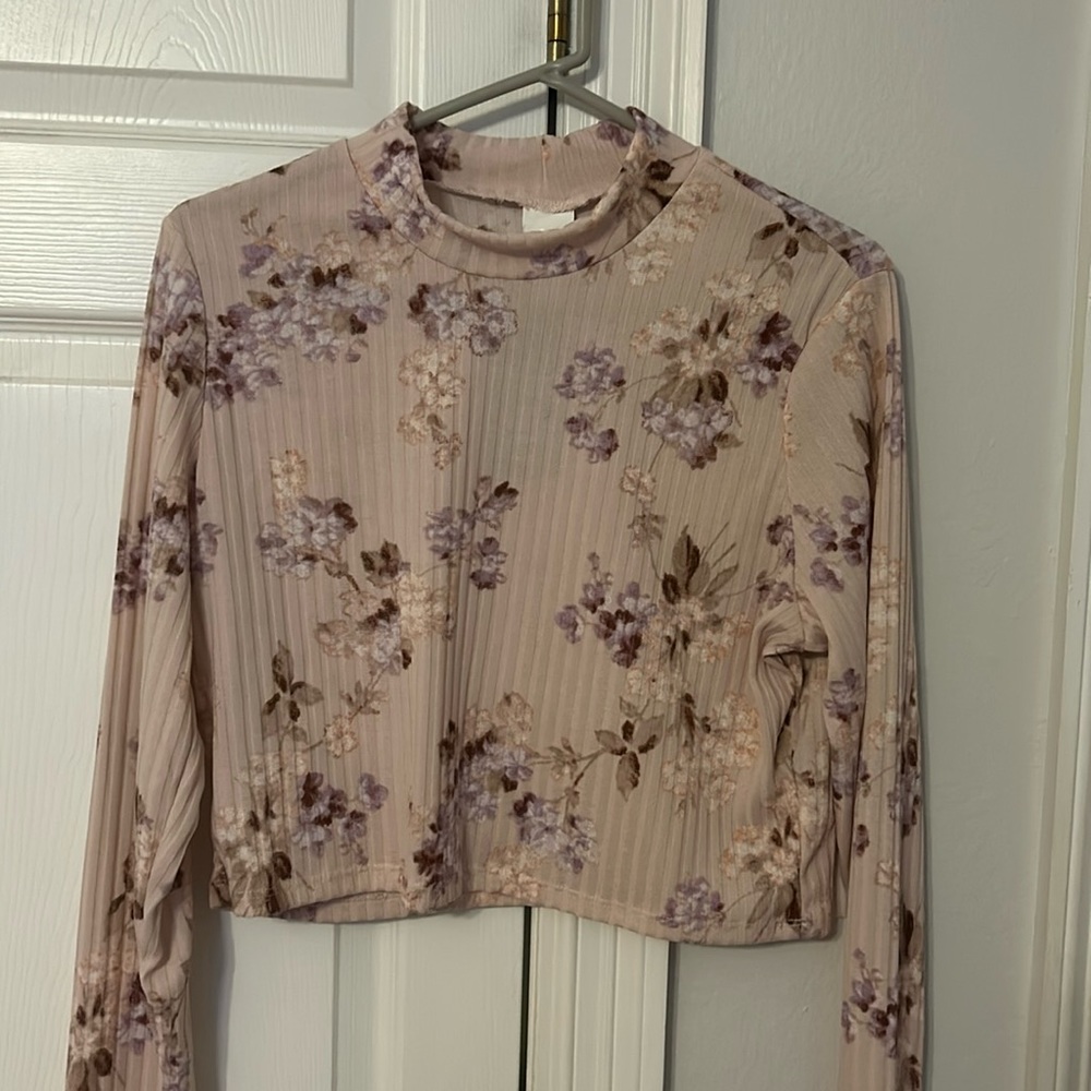 H&M Long Sleeve Mock Neck Ribbed Crop Tee